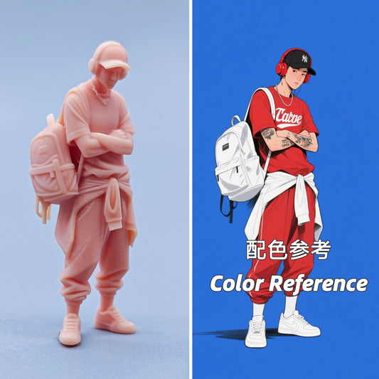 1/64 1/43 Figurines Scale Model Resin Trendy Fashion Backpack Earphones for Men Uncolored Miniatures Diorama Hand-painted D518