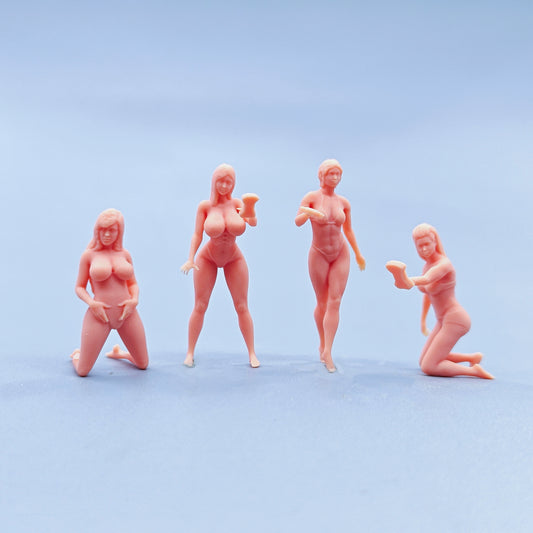1/64 1/43 Figurines Scale Model Resin Car Wash Girl Uncolored Miniatures Diorama Hand-painted D804 D807