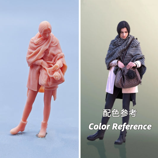 1/64 1/43 Figurines Scale Model Resin Scarf Coat Looking for Things Woman Uncolored Miniatures Diorama Hand-painted D431