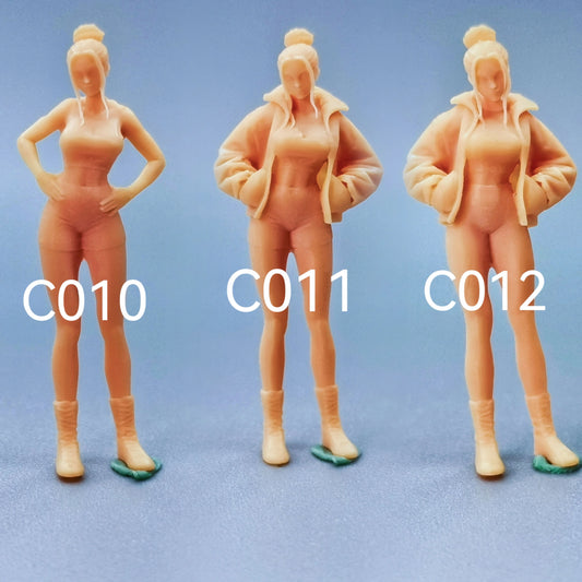 1/64 1/43 Figurines Scale Model Resin Forked Waist Meatball Beauty Uncolored Miniatures Diorama Hand-painted  C010 C012