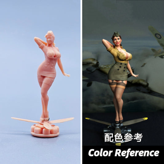 1/64 1/43 Figurines Scale Model Resin Black Silk Beauty Flight Attendant Uncolored Miniatures Diorama Hand-painted C723 C724