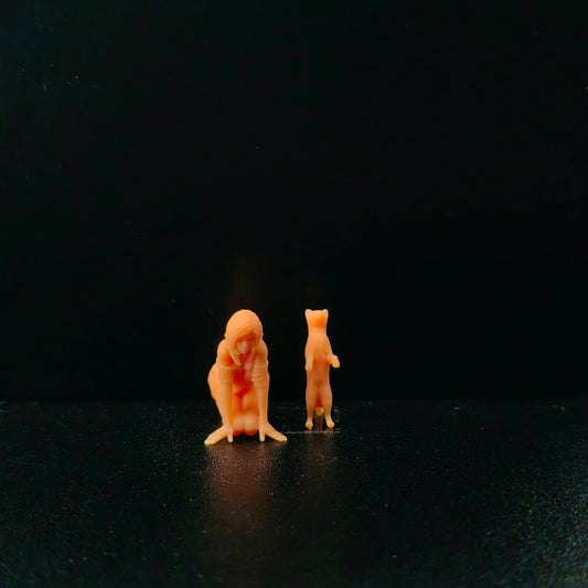 1/64 1/43 Scale Model ResinTease The Cat - Kneeling Female+standing CatUncolored Miniature Diorama Hand-painted T609