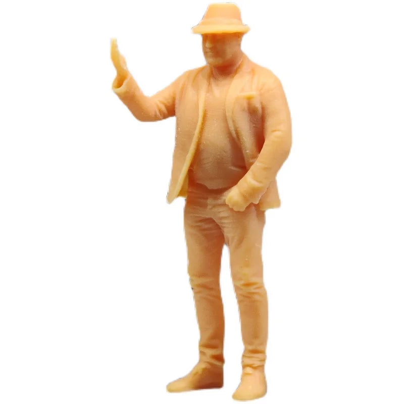 1/64 1/43 Scale Model Resin Gentleman Hat, Hands Up, Fat ManUncolored Miniature Diorama Hand-painted S610