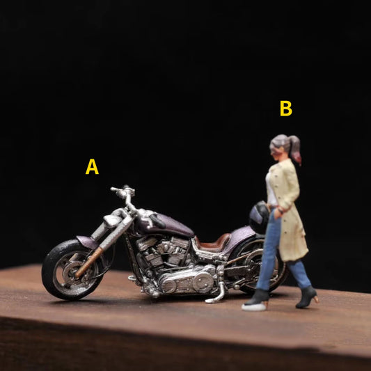 SZ Produced Diorama 1/64 Scale Figurines Model Female Knight Motorcycle Collection Miniature Hand-painted