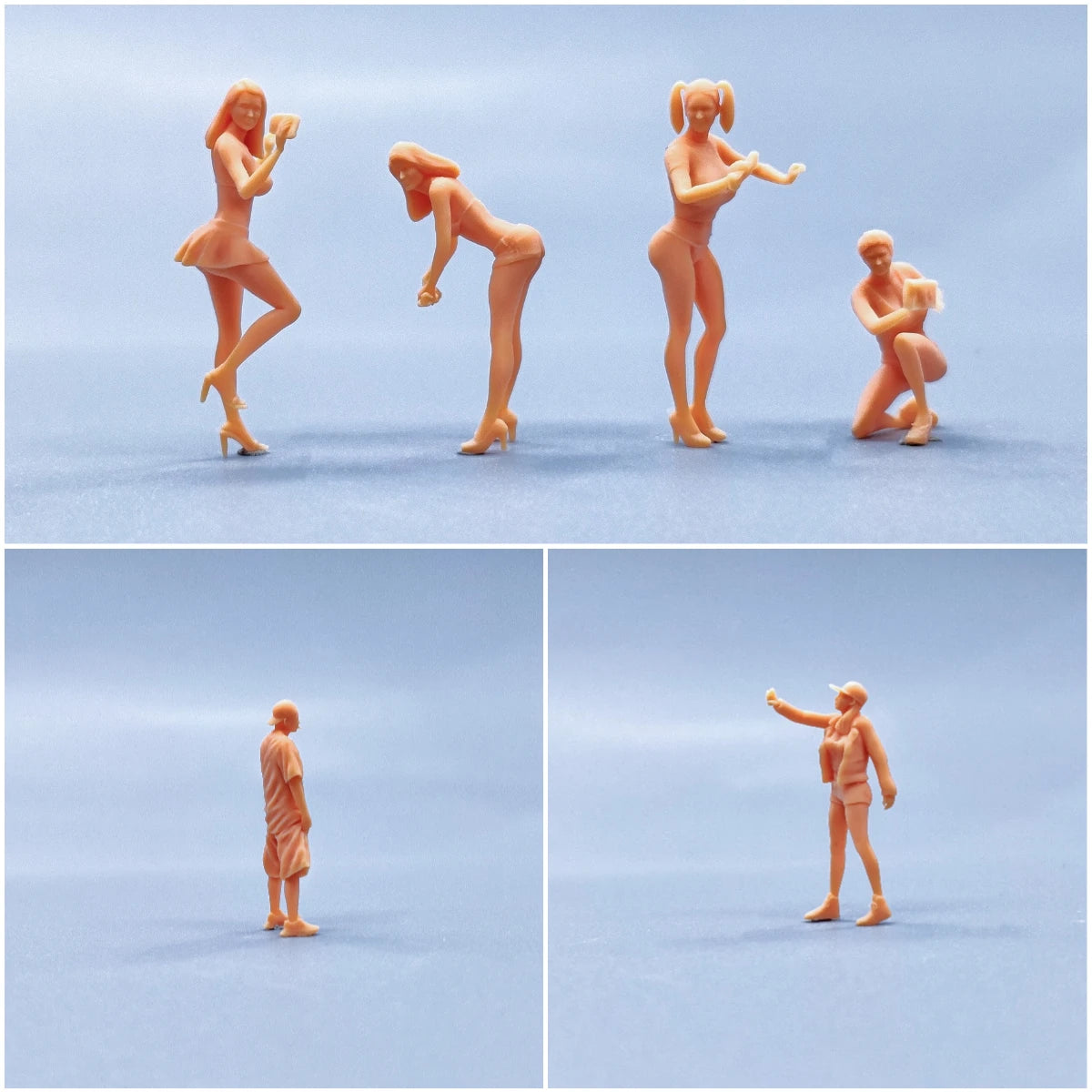 1/64 1/43 Figurines Scale Model Resin Car Wash Girl Hip Hop Male Uncolored Miniatures Diorama Hand-painted