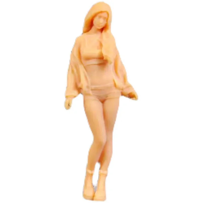 1/64 1/43 Scale Model ResinFashion Girl with Long Hair and A Hat and Coat Uncolored Miniature Diorama Hand-painted S118