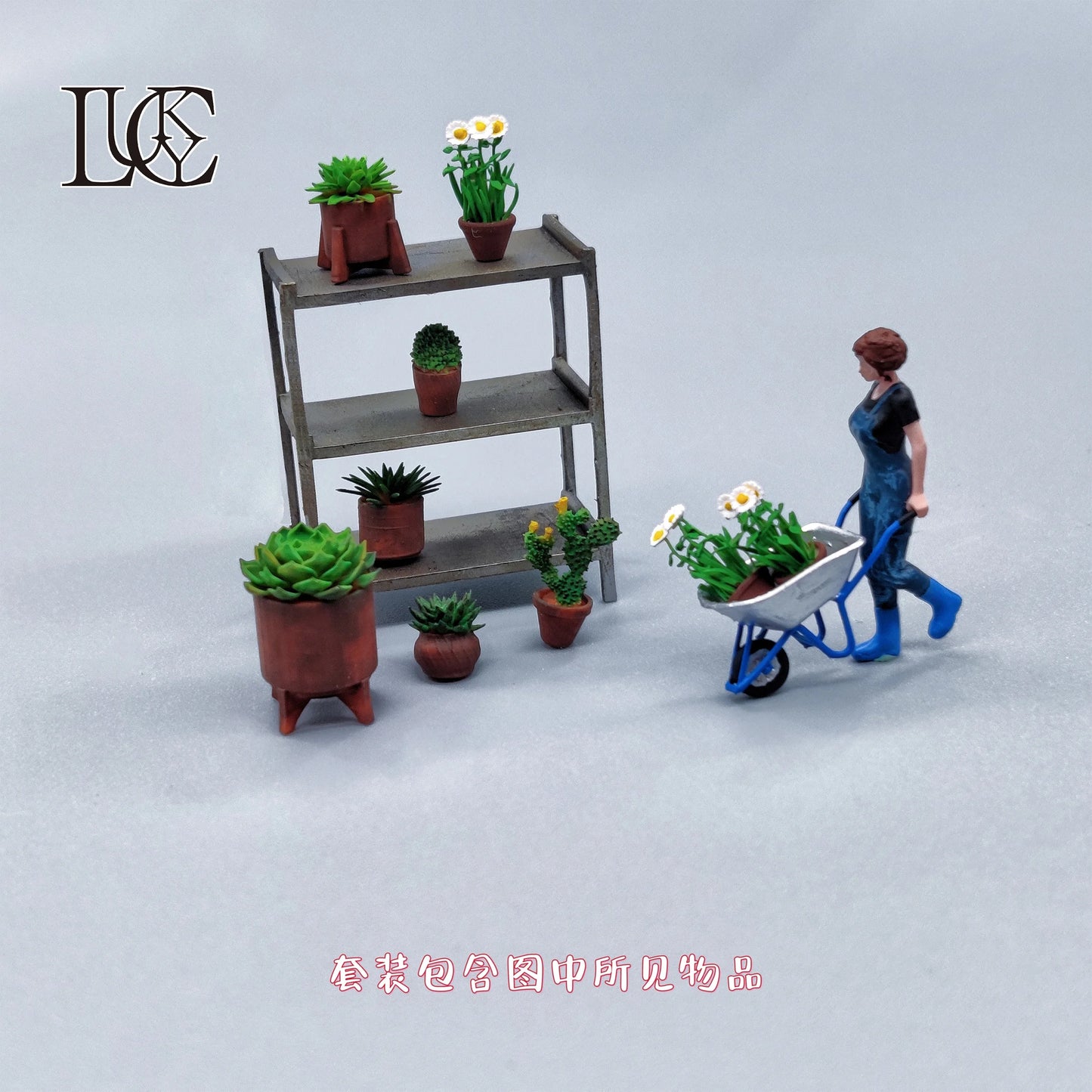 Lucky Studio Diorama 1/64 Scale Figurines Model Flower Farmer and Green Plant Set Collection Miniature Hand-painted