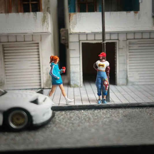 LP.Mini World Diorama 1/64 Scale Figurines Model Street Fashion Girl Collection Miniature Hand-painted