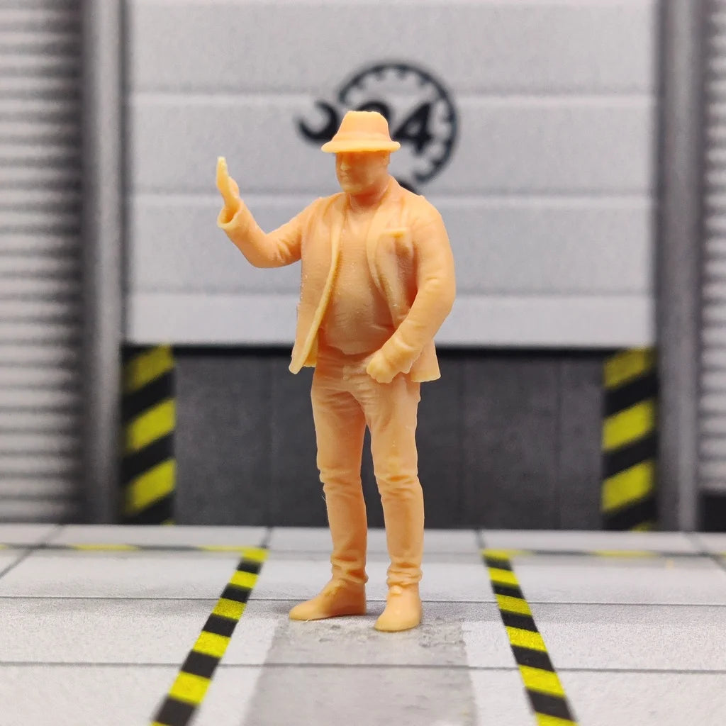 1/64 1/43 Scale Model Resin Gentleman Hat, Hands Up, Fat ManUncolored Miniature Diorama Hand-painted S610