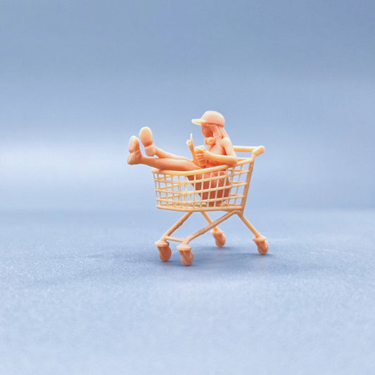 1/64 1/43 Figurines Scale Model Resin Shopping Cart Playful Yeah Girl Uncolored Miniatures Diorama Hand-painted  V718