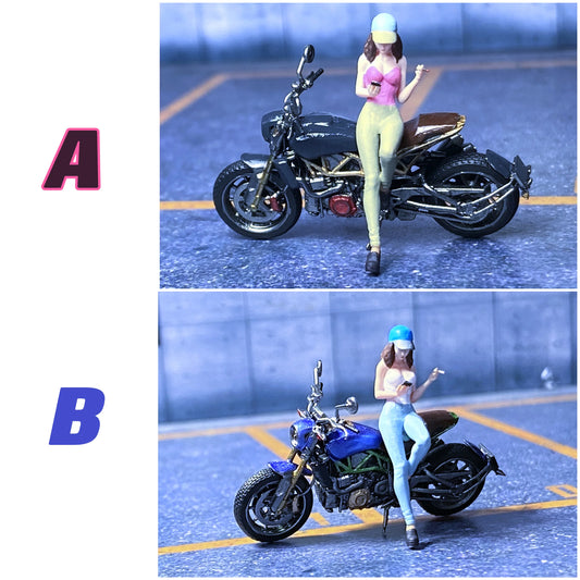 EHC Model 1/64 Scale Mini Figures Diorama Moto Indian FTR 1200S & Reclining Cap Gril Collection Miniatures