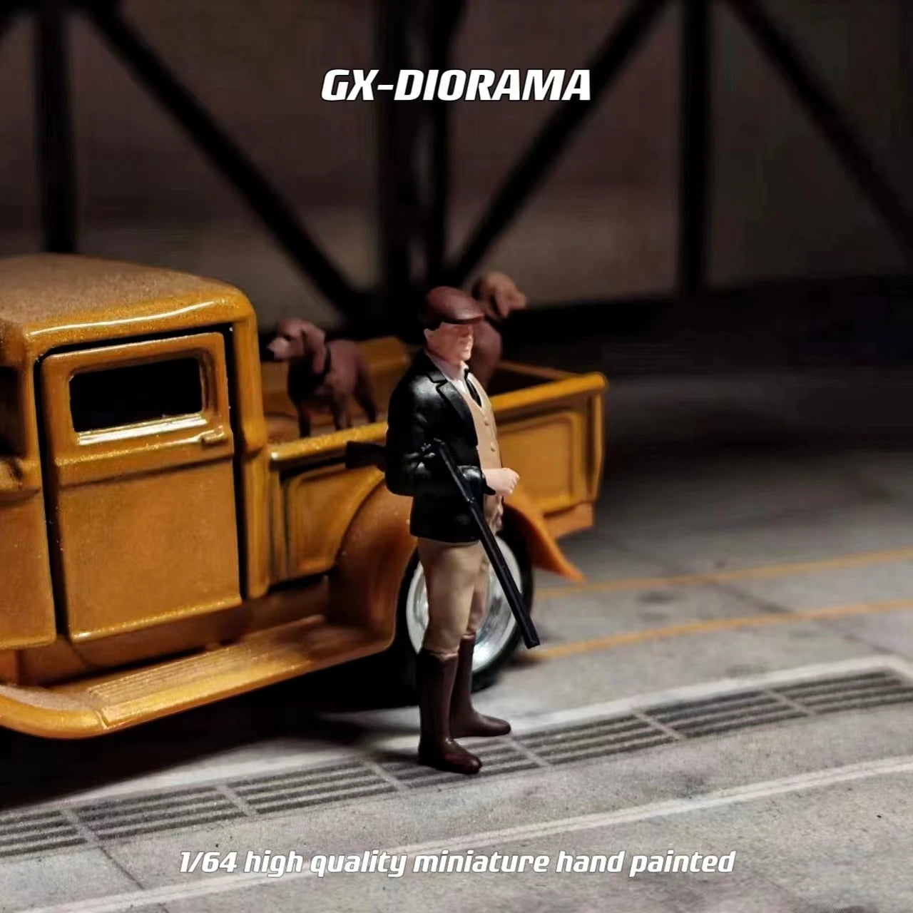 GX-DIORAMA Diorama 1/64 Scale Figurines Model Realistic Characters of Hunters and Hunting Dogs Collection Miniature Hand-painted