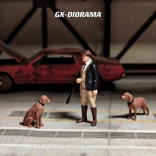 GX-DIORAMA Diorama 1/64 Scale Figurines Model Realistic Characters of Hunters and Hunting Dogs Collection Miniature Hand-painted