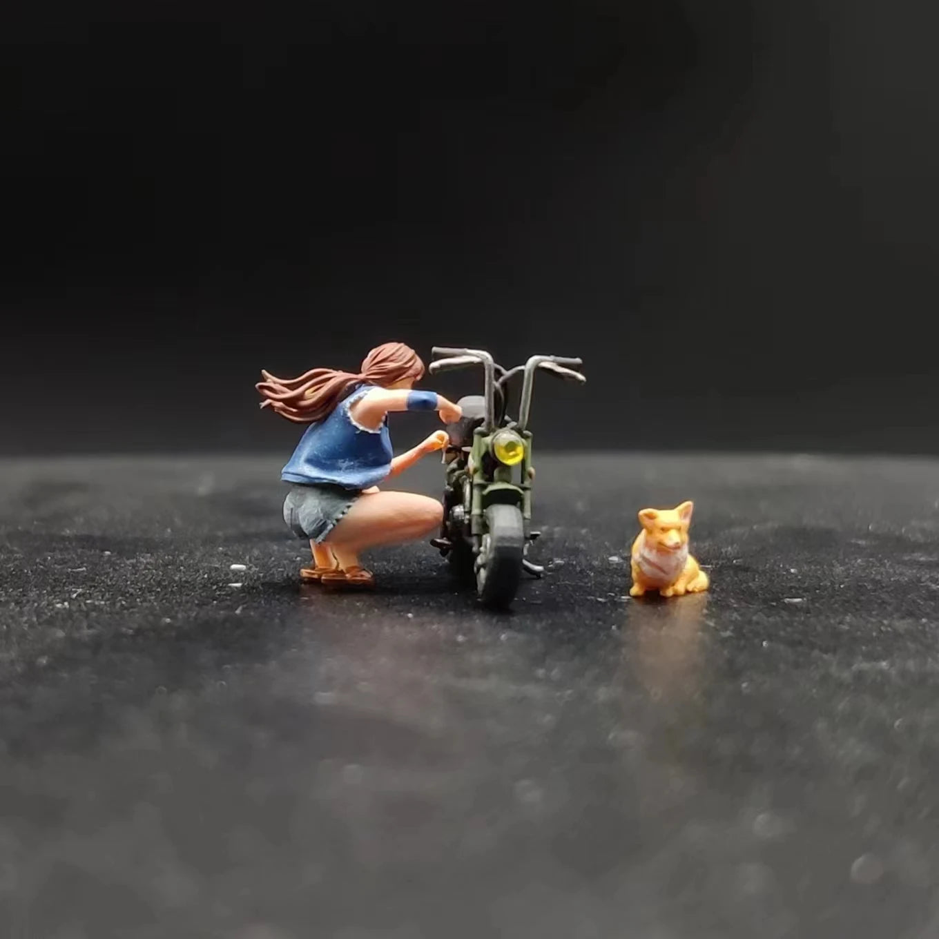 WT Minifactory  1/64 Doll Maintenance Women+Little Monkey Motorcycle+Corgi Dog Realistic Character Series