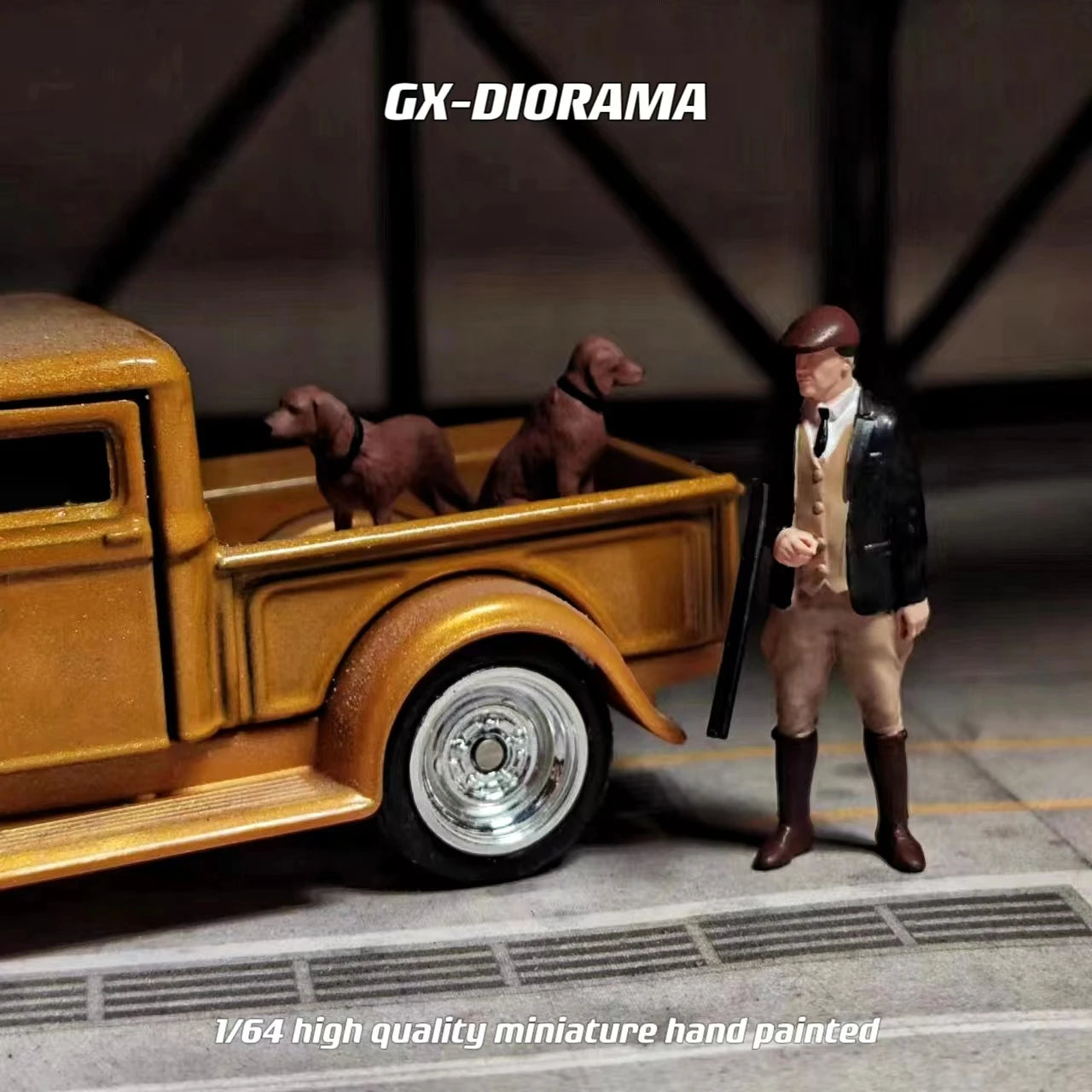 GX-DIORAMA Diorama 1/64 Scale Figurines Model Realistic Characters of Hunters and Hunting Dogs Collection Miniature Hand-painted