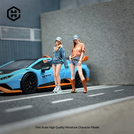 EHC Model 1/64 Scale Figurines Model Girls in Baseball Caps and Hot Pants Duo Collection Miniature Hand-painted