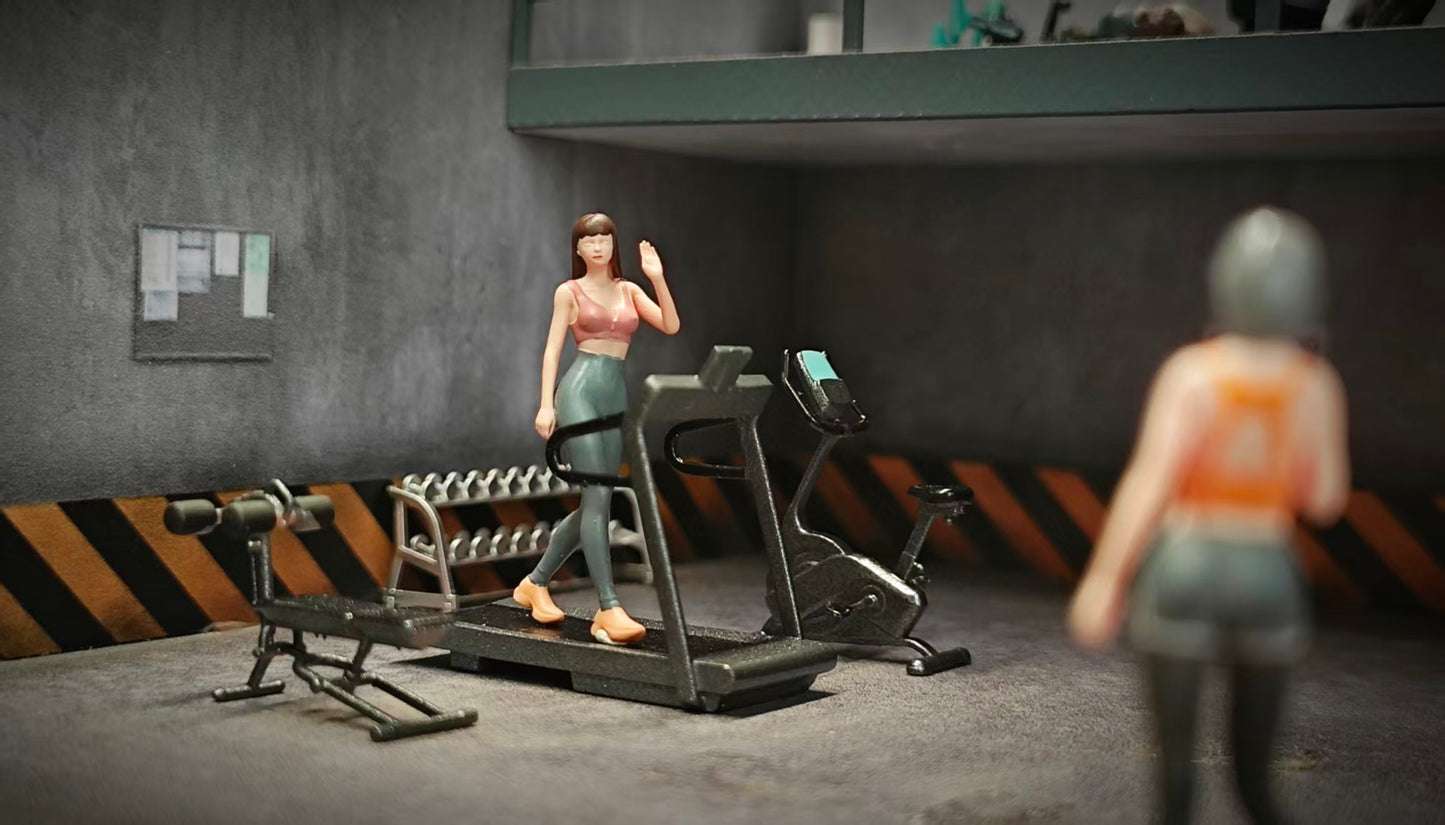 WX-MADE 1/64 Scale Figurines Model Gym with 4 Machines + 1 Mannequin Collection Miniature Hand-painted