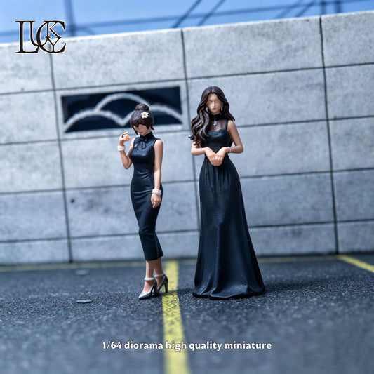 Lucky Studio 1/64 Scale Figurines Model  Black Evening Dress Girls Duo Collection Miniature Hand-painted