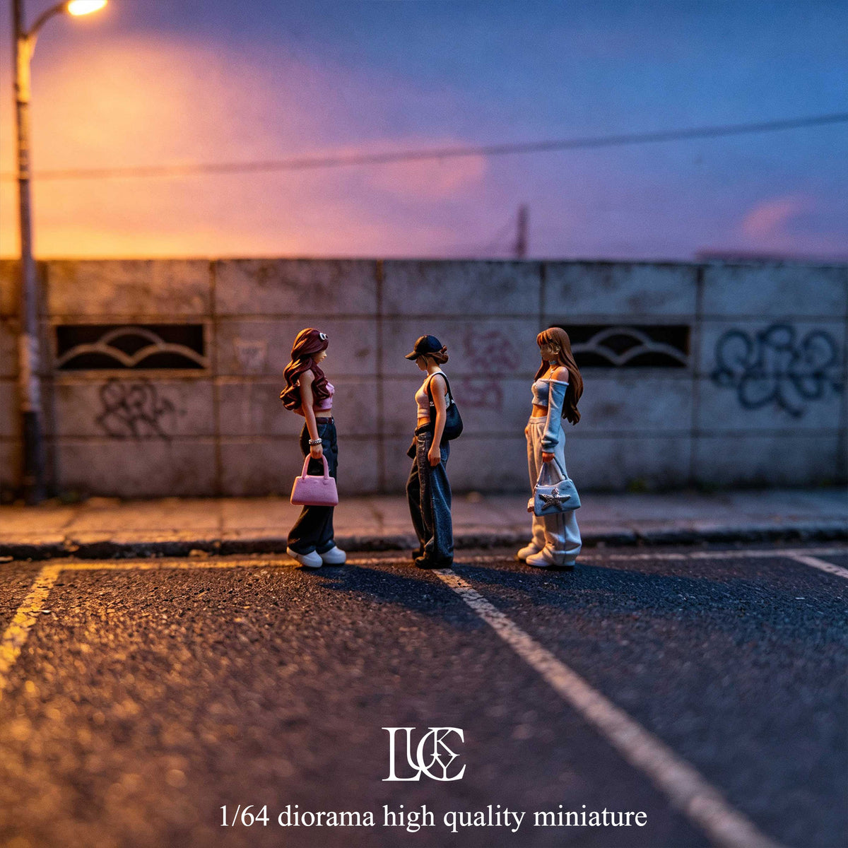 Lucky Studio 1/64 Scale Figurines Model Street Girl Trio Collection Miniature Hand-painted