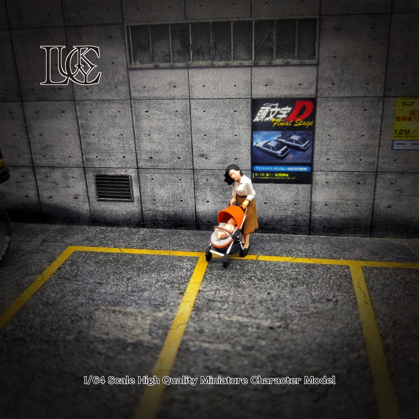 Lucky Studio 1/64 Scale Figurines Model  Mother Pushing A Stroller.  Includes 1 Mother, 1 Baby, and 1 Stroller Collection Miniature Hand-painted