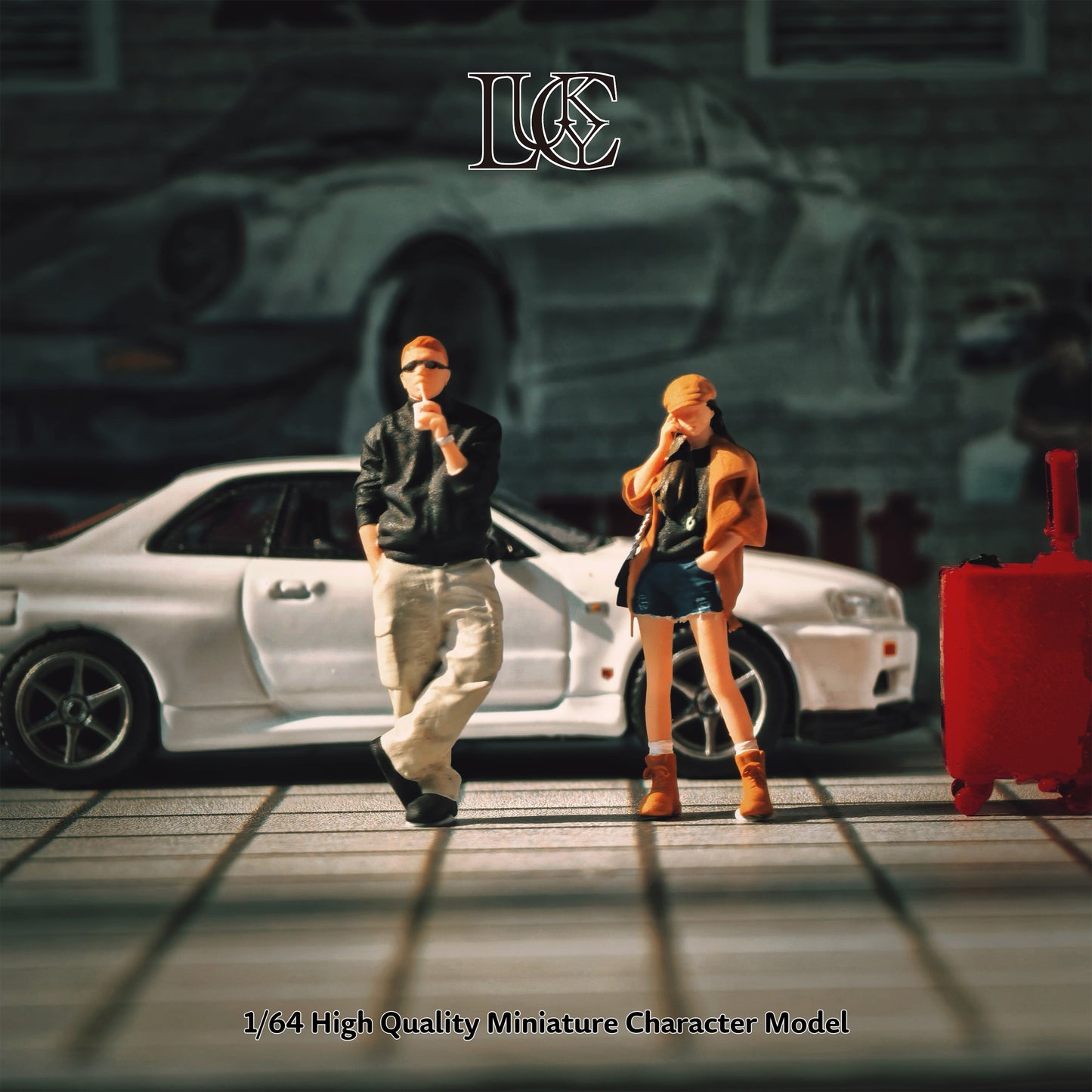 Lucky Studio 1/64 Scale Figurines Model The Drink Guy & The Phone Girl Duo Collection Miniature Hand-painted
