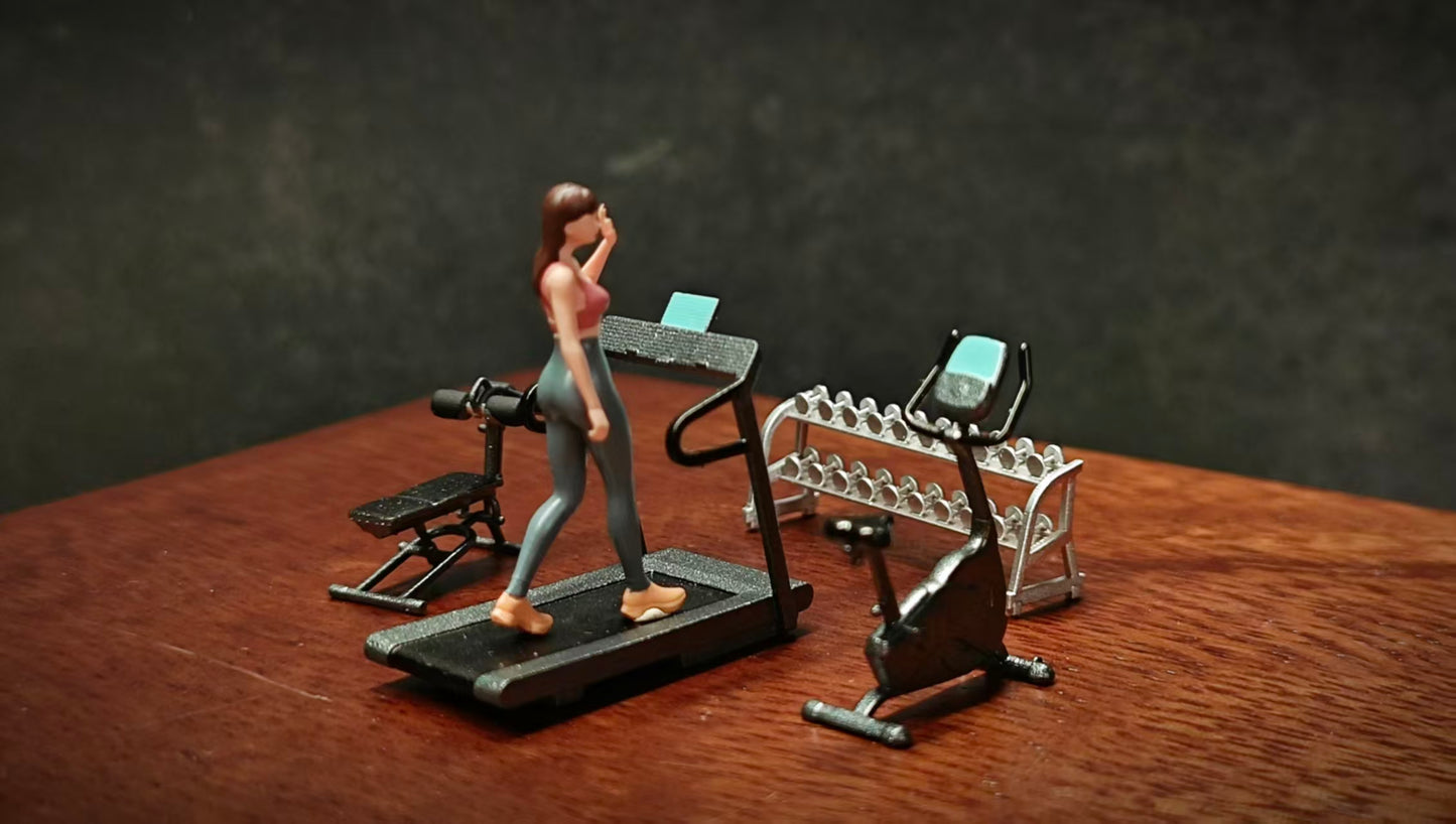 WX-MADE 1/64 Scale Figurines Model Gym with 4 Machines + 1 Mannequin Collection Miniature Hand-painted