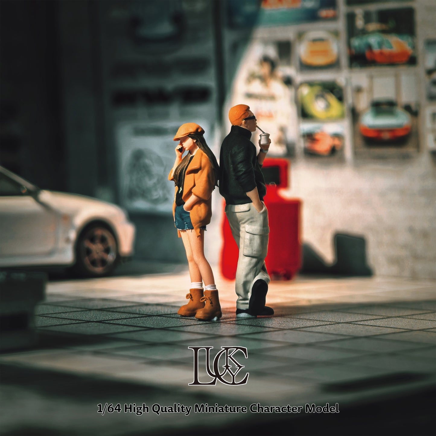 Lucky Studio 1/64 Scale Figurines Model The Drink Guy & The Phone Girl Duo Collection Miniature Hand-painted