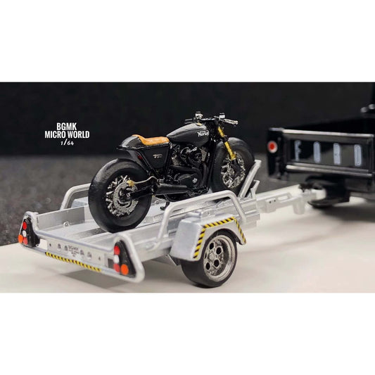 1/64 Café Motorcycle Black + Trailer